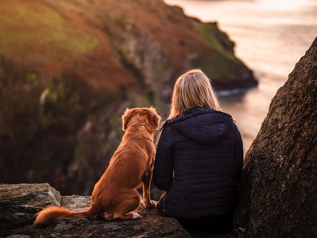 single girl with dog