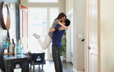couple celebrating moving in together
