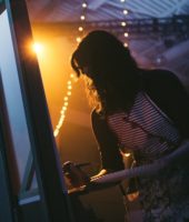 girl paiting at night